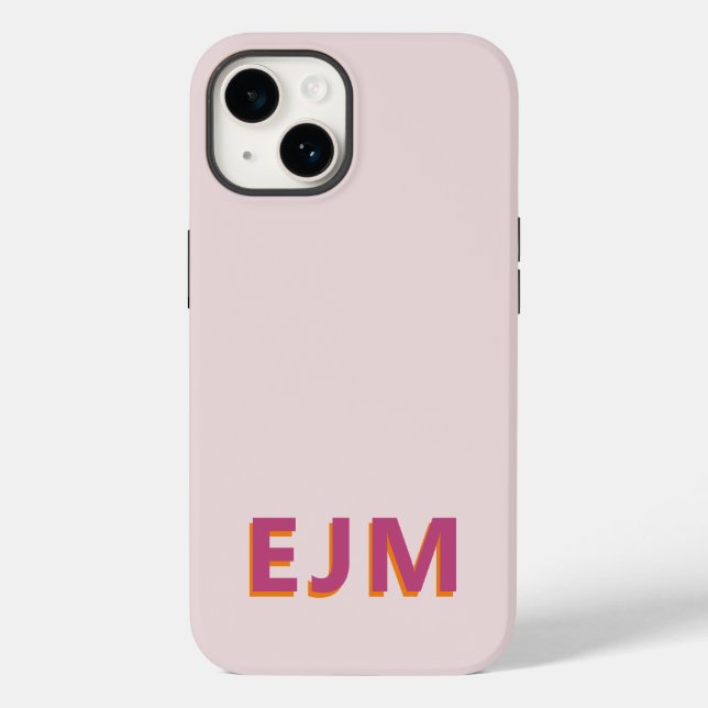 Blush Pink Monogram Initial Letter Simple Retro Case-Mate iPhone 14 Hülle (Rückseite)