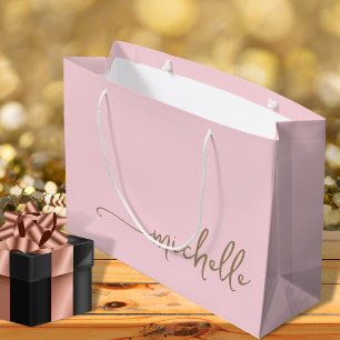 Blush Pink Monogram Name Script Gold Kalligrafie Große Geschenktüte
