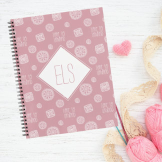 Blush Pink Monogram Time to Unwind Crochet Notizbuch