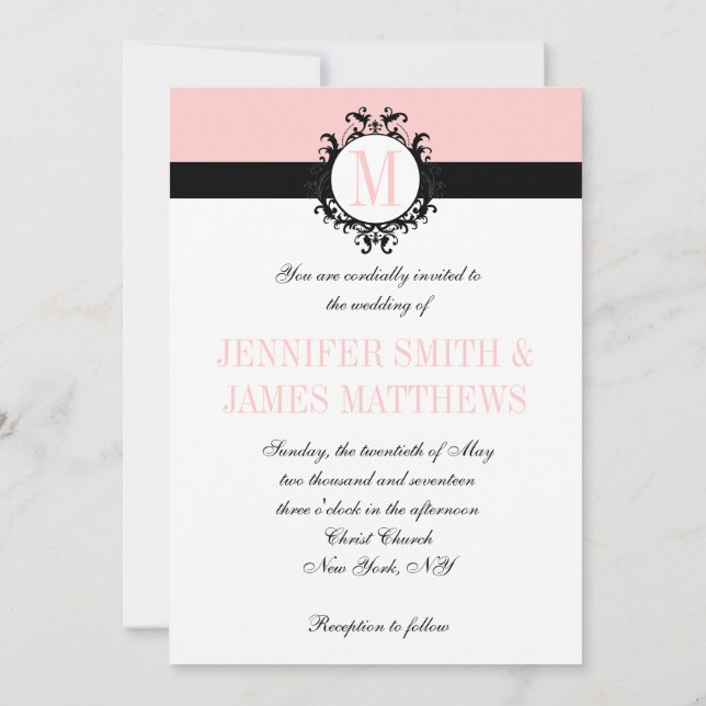 Blush Pink Monogramm Hochzeitseinladung Einladung (Rückseite)