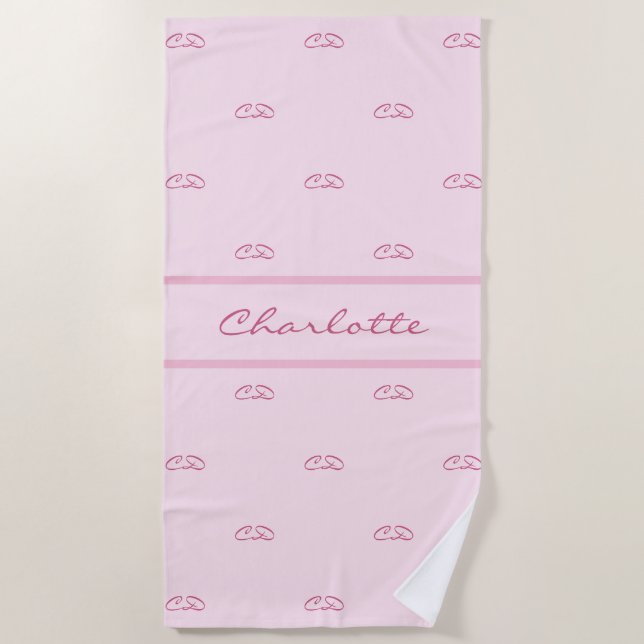 Blush-Pink-Monogramm-Initialnamen Strandtuch (Vorderseite)