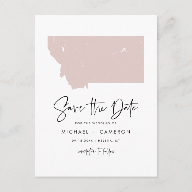 Blush Pink Montana Karte Modern Script Save the Da (Vorderseite)