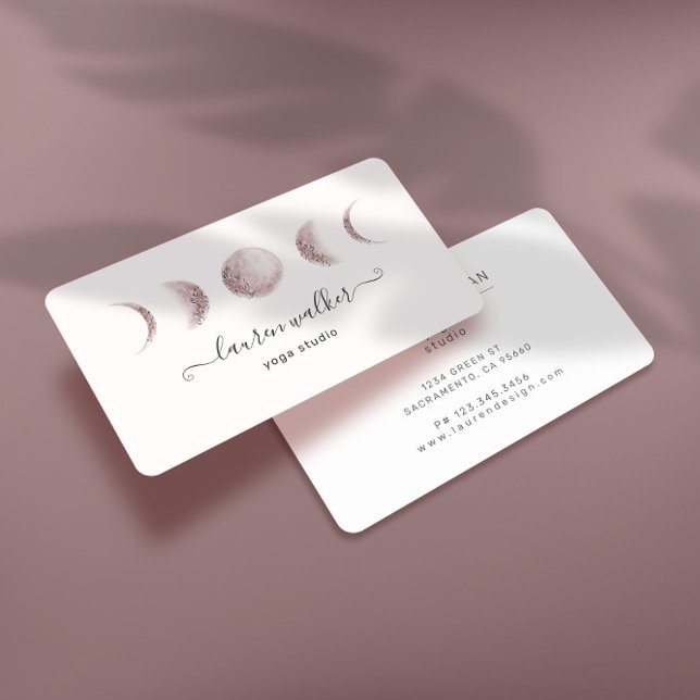 Blush Pink Moon Phasen Yoga Studio Business Card Visitenkarte (Von Creator hochgeladen)