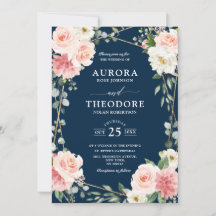 Blush Pink Navy Blau Geometrische botanische Hochz