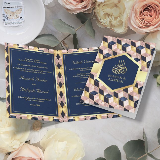 Blush Pink Navy Blaue geometrische muslimische Hoc Einladung (Von Creator hochgeladen)