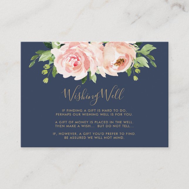 Blush Pink Navy Bloral Hochzeit wünschend gut Begleitkarte (Vorderseite)