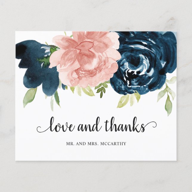 Blush Pink Navy Blue Budget Hochzeit Danke Karte (Vorderseite)