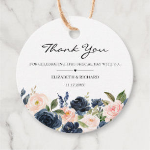 Blush Pink Navy Blue Floral Gastgeschenk Hochzeit  Geschenkanhänger