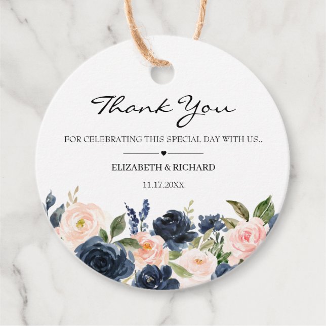 Blush Pink Navy Blue Floral Gastgeschenk Hochzeit  Geschenkanhänger (Vorderseite)