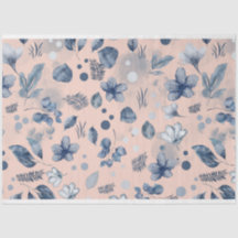 Blush Pink Navy Blue Floral Muster
