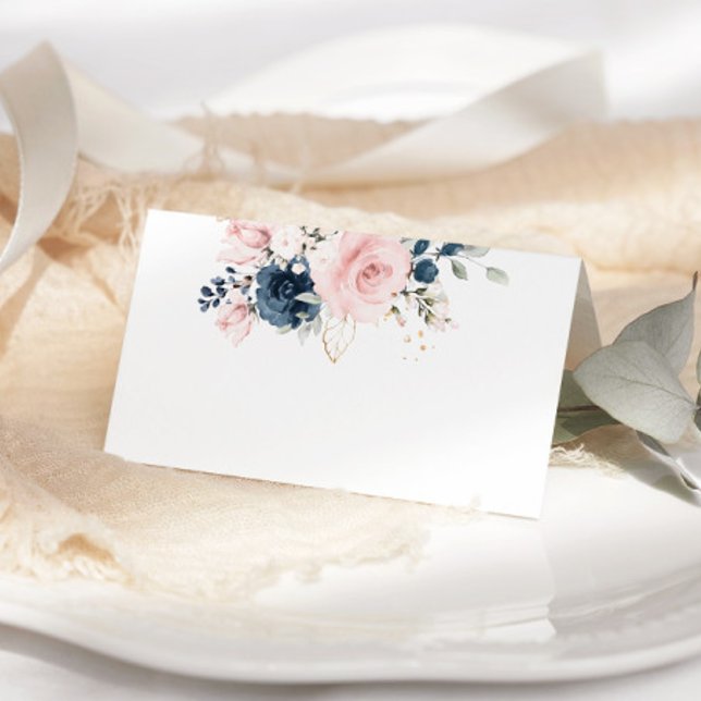Blush Pink Navy Blumen Rose Hochzeit Platzkarte (Von Creator hochgeladen)