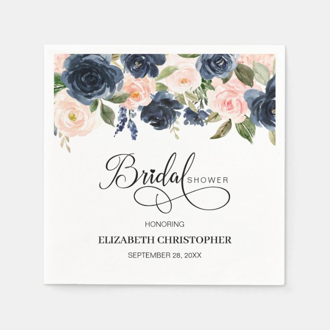 Blush Pink Navy Brautparty Napkins Serviette (Vorderseite)