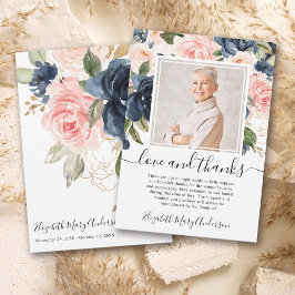 Blush Pink Navy Floral Vielen Dank Bereavement Fot Dankeskarte