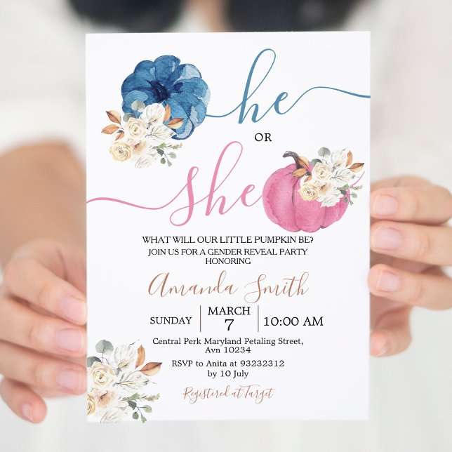 Blush Pink & Navy Genre Revevela Party Invitation (Créateur téléchargé)
