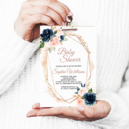 Blush Pink, Navy & Gold Baby Shower Invitation Einladung