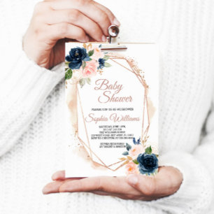 Blush Pink, Navy & Gold Baby Shower Invitation Einladung