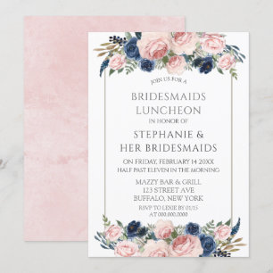 Blush Pink Navy Peony Bridesmaids Luncheon Einladung
