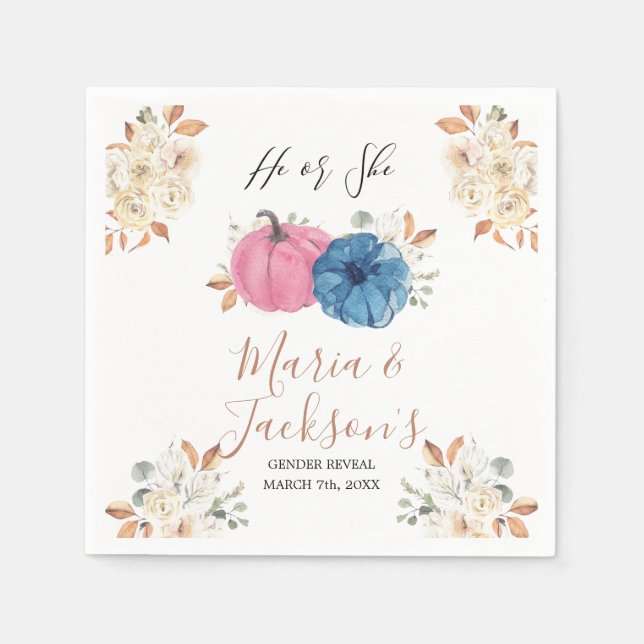 Blush Pink & Navy Pumpkin Gender Reveal Serviette (Vorderseite)