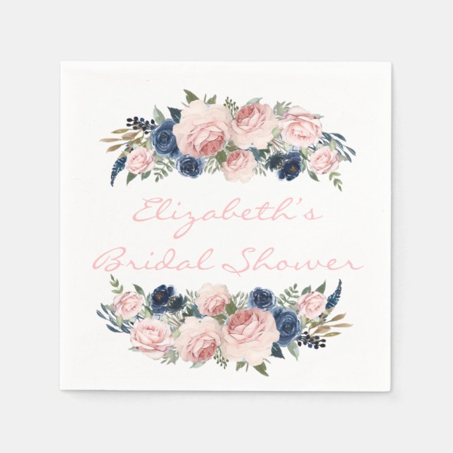 Blush Pink Navy Wasserfarbe Peony Wedding Serviette (Vorderseite)
