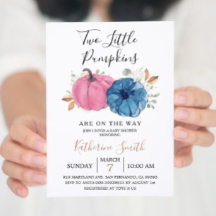 Blush Pink & Navy Zwei kleine Pumpkin Baby Dusche Einladung