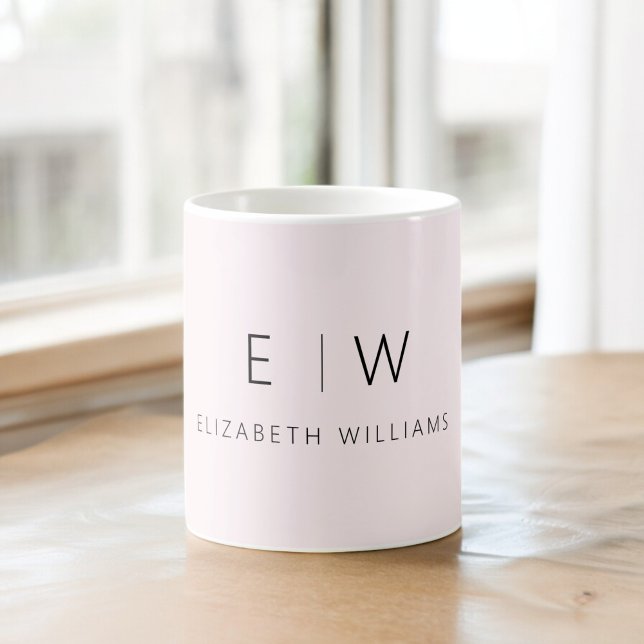 Blush Pink Neutral Minimalistisch Monogramm Name Kaffeetasse (Von Creator hochgeladen)