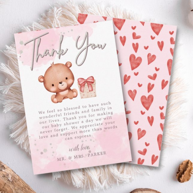 Blush Pink Niedlich Bear Watercolor Herzklopfen Ki Dankeskarte (Von Creator hochgeladen)