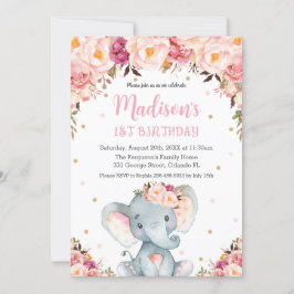 Blush Pink Niedliche Blütenlehre 1. Geburtstag Einladung