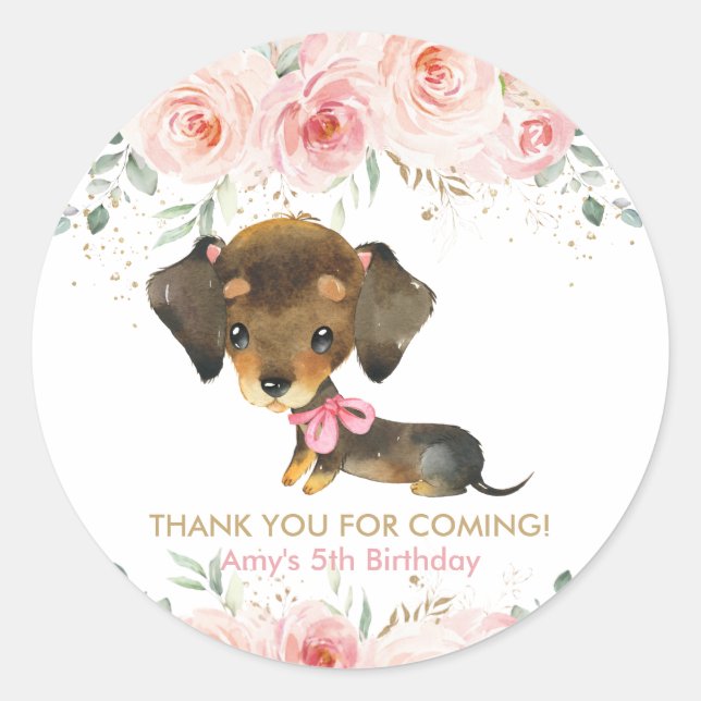 Blush Pink Niedliche Dackel Welpe Hund Gefallen Runder Aufkleber (Vorderseite)