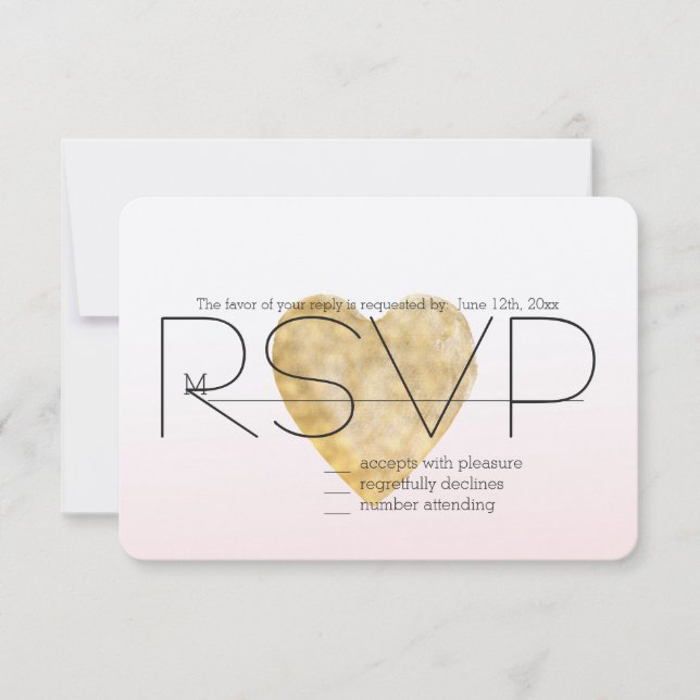 Blush Pink Ombre Coeur Doré RSVP (Devant)