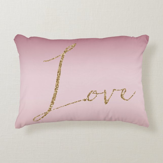 Blush Pink Ombre Glitzer Gold Liebe Dekokissen (Vorderseite)