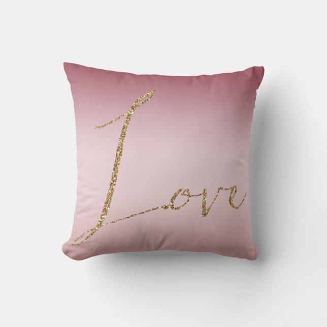 Blush Pink Ombre Glitzer Gold Liebe Kissen (Vorderseite)