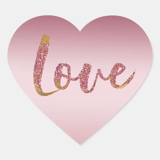 Blush Pink Ombre Glitzer Gold Rote Liebe Herz-Aufkleber (Vorderseite)