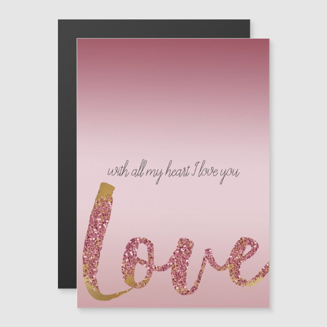 Blush Pink Ombre Glitzer Gold Rote Liebe Magnetkarte (Vorne/Hinten)