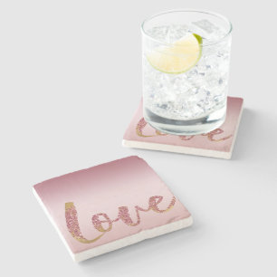 Blush Pink Ombre Glitzer Gold Rote Liebe Steinuntersetzer
