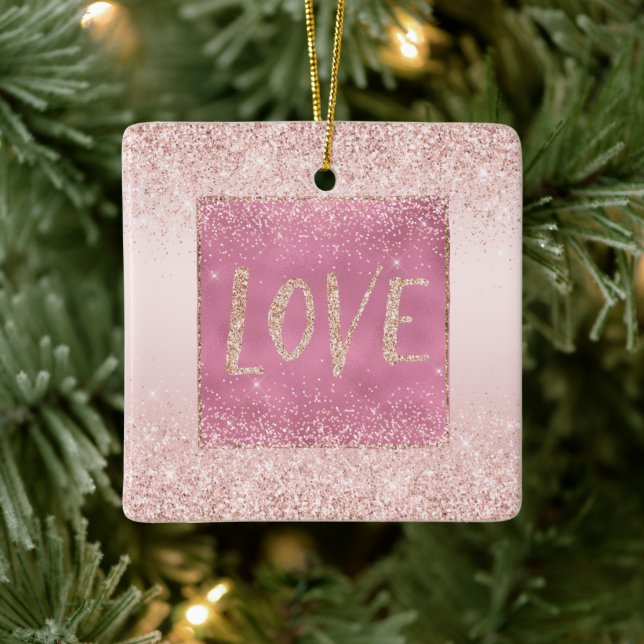 Blush Pink Ombre Glitzy Glitzer Sparkle Liebe Keramikornament (Baum)