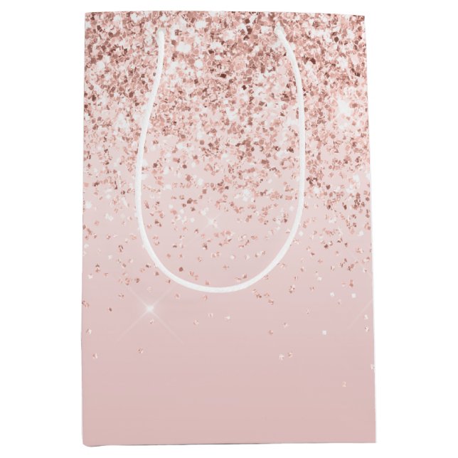 Blush Pink Ombre Glitzy Glitzer Sparkle       Mittlere Geschenktüte (Vorderseite)