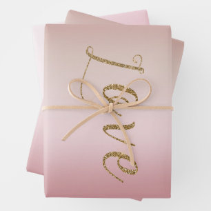 Blush Pink Ombre Gold Glam Glitzer Liebe Geschenkpapier Set