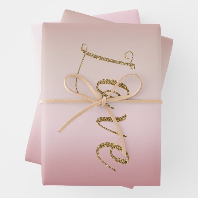 Blush Pink Ombre Gold Glam Glitzer Liebe Geschenkpapier Set (Beispiel)