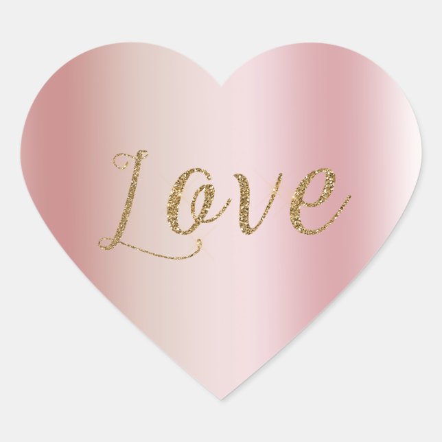 Blush Pink Ombre Gold Glam Glitzer Liebe Herz-Aufkleber (Vorderseite)