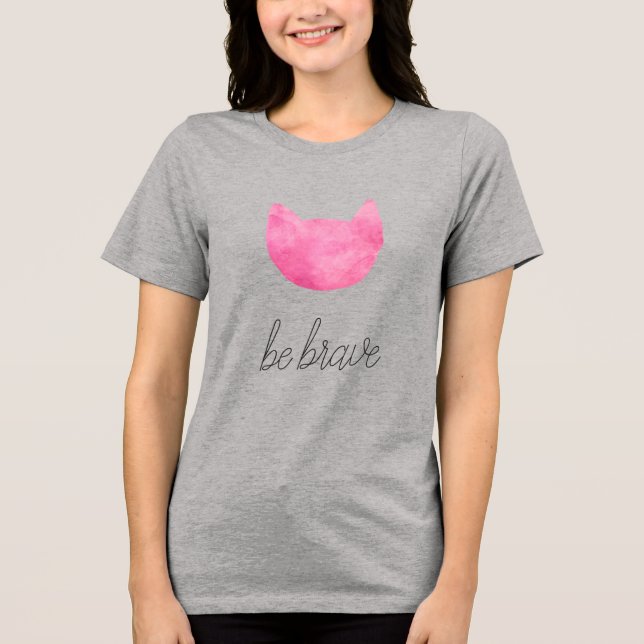 Blush Pink Ombre Katze mutig sein Tri-Blend Shirt (Vorderseite)
