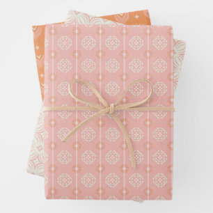 Blush Pink & Orange 2 Set Blumenpapier Geschenkpapier Set