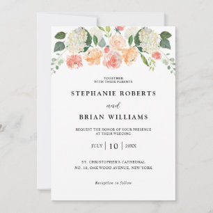 Blush Pink orange Blütenfarben Hochzeit Einladung