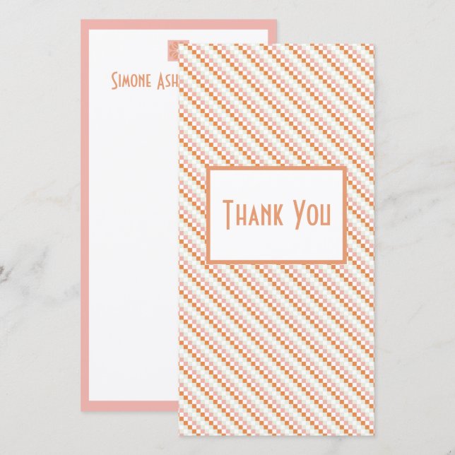 Blush Pink & Orange Grid Danke Karte (Vorne/Hinten)