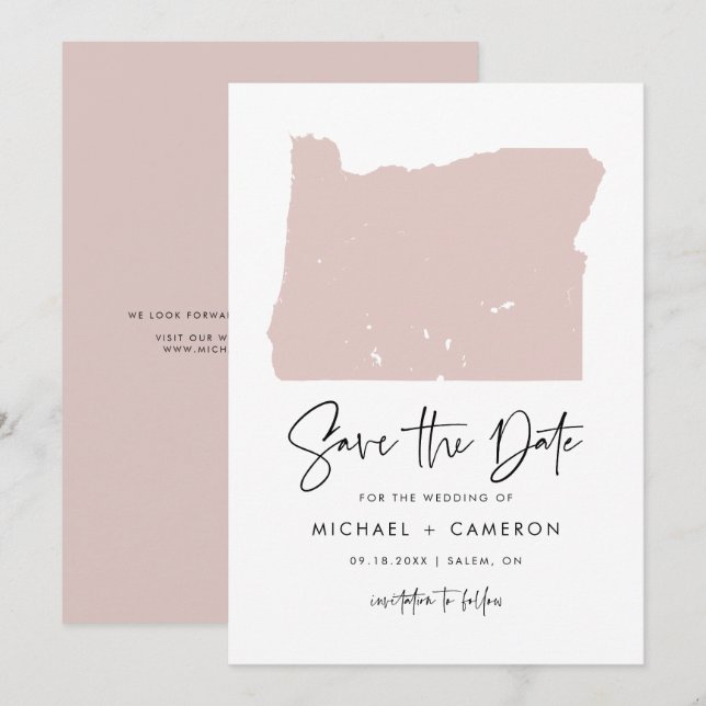 Blush Pink Oregon Karte Minimalistische Script Hoc (Vorne/Hinten)