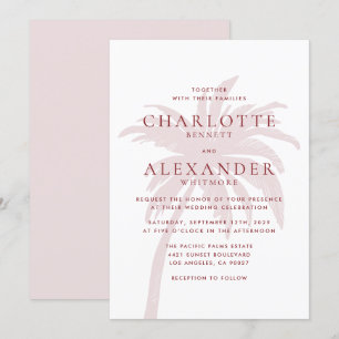 Blush Pink Palm Tree mit Red Typografy Wedding Einladung