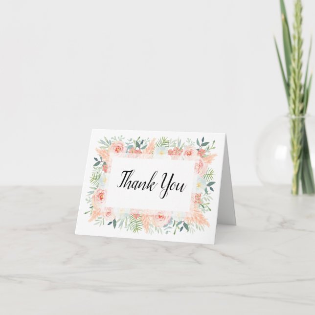 Blush Pink Pampas Floral Wasserfarbe Hochzeit Dankeskarte (Vorderseite)
