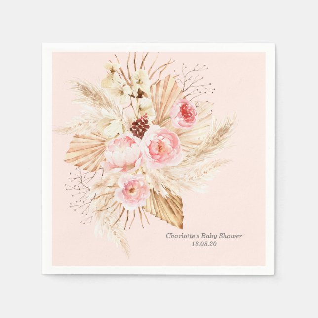 Blush Pink Pampas Grass Boho Bloral Baby Dusche Serviette (Vorderseite)