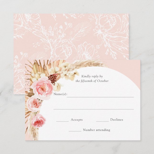 Blush Pink Pampas Grass Boho Floral Wedding RSVP (Vorne/Hinten)