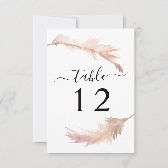 Blush Pink Pampas Grass Wedding Tischnummer Card (Vorderseite)
