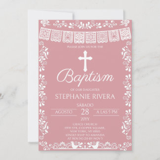 Blush Pink Papel Picado Baptism Einladung